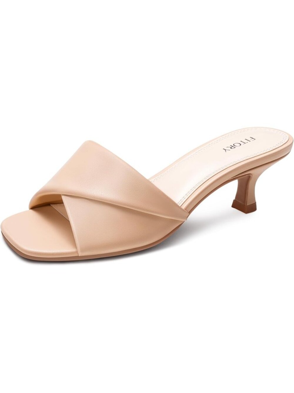 Women's Nude Comfortable Square Open Toe Cross Band Kitten Low Heel Sandals